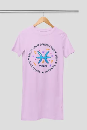 Pisces Zodiac Cotton Night T-Shirt Dress For Women