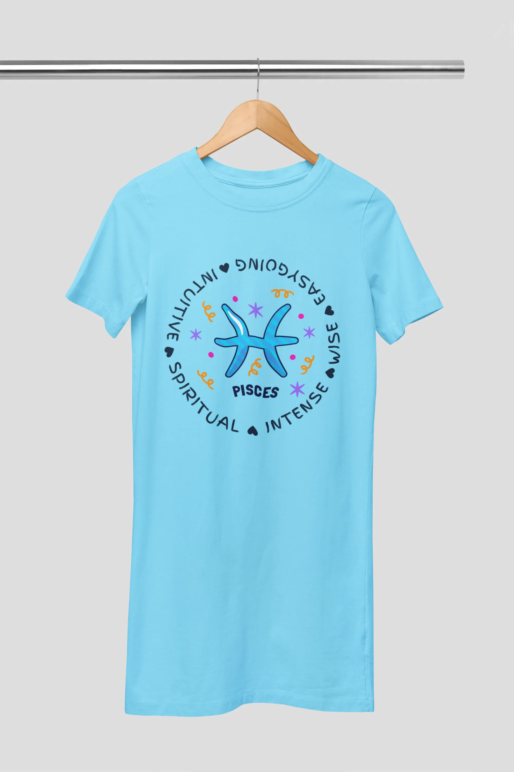 Pisces Zodiac Cotton Night T-Shirt Dress For Women