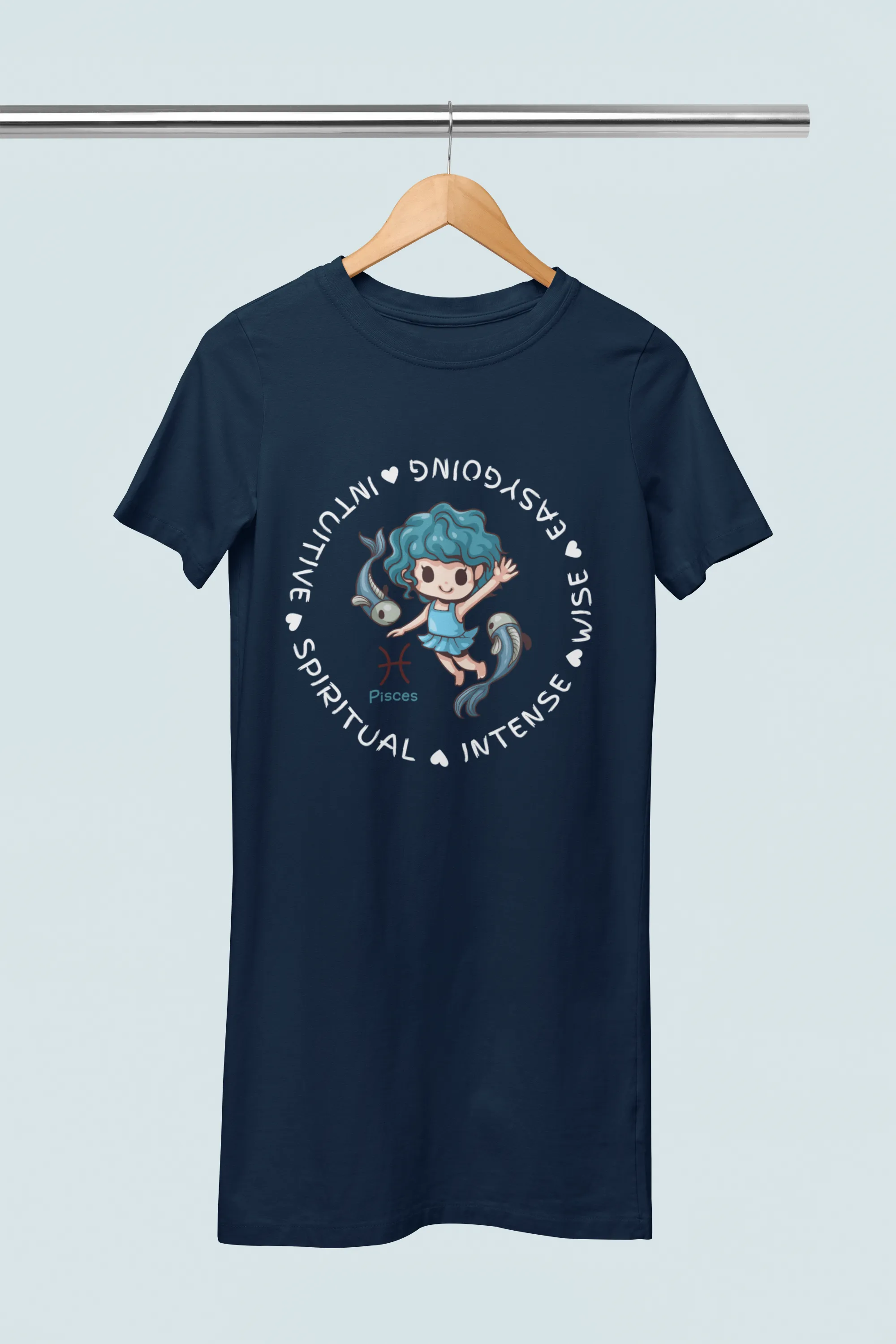 Pisces Zodiac Graphic Printed Cotton Night T-Shirt Dress for Women