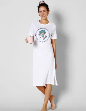 Pisces Zodiac Graphic Printed Cotton Night T-Shirt Dress for Women