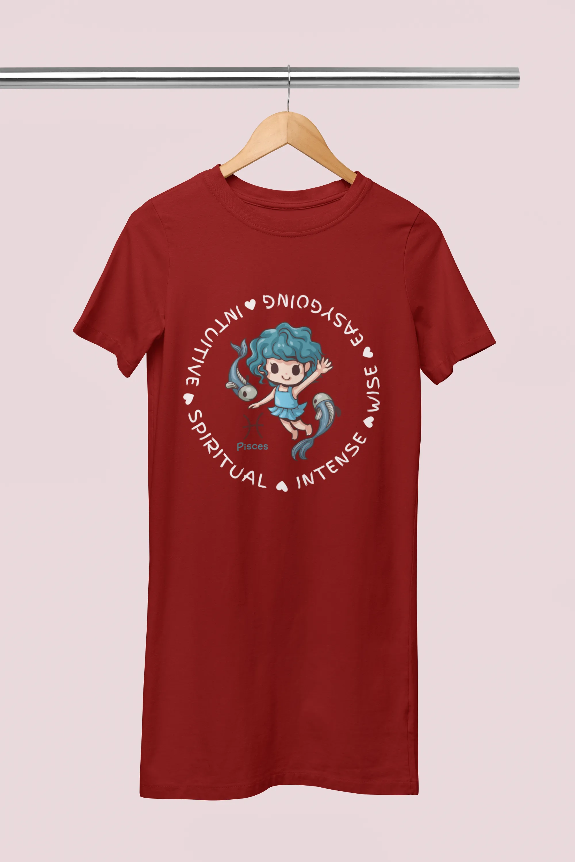 Pisces Zodiac Graphic Printed Cotton Night T-Shirt Dress for Women
