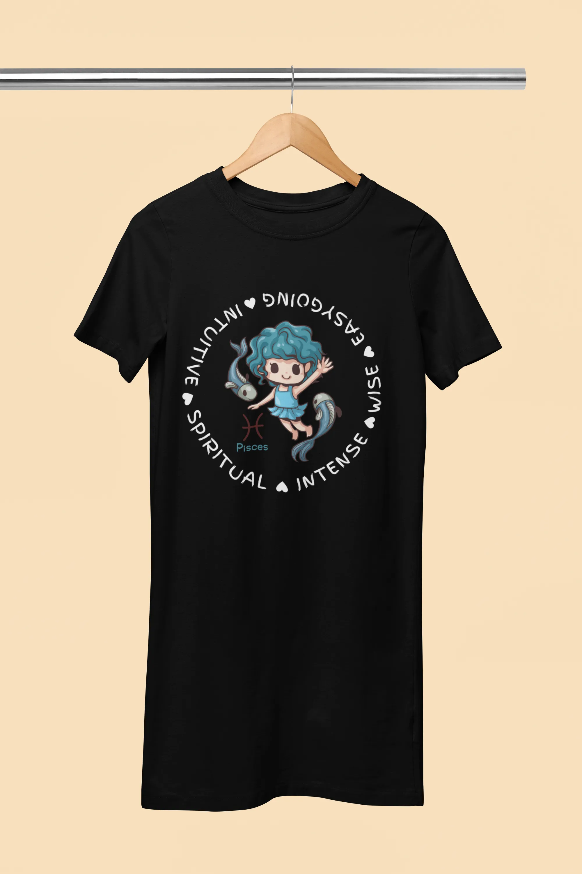 Pisces Zodiac Graphic Printed Cotton Night T-Shirt Dress for Women