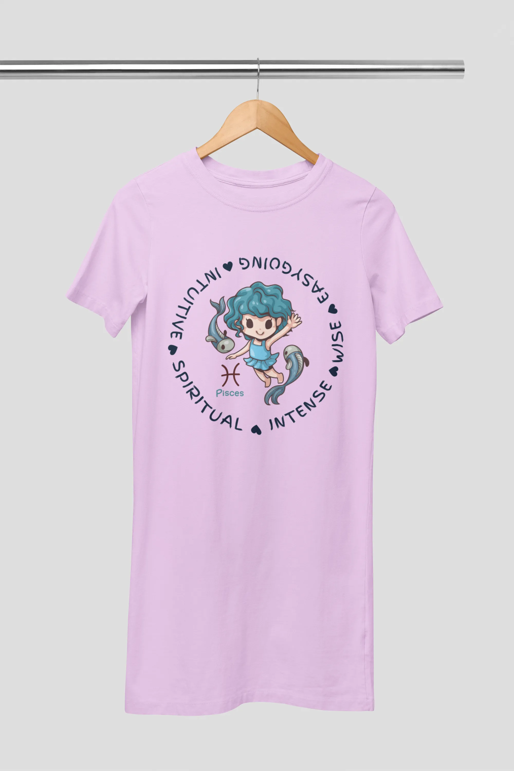 Pisces Zodiac Graphic Printed Cotton Night T-Shirt Dress for Women