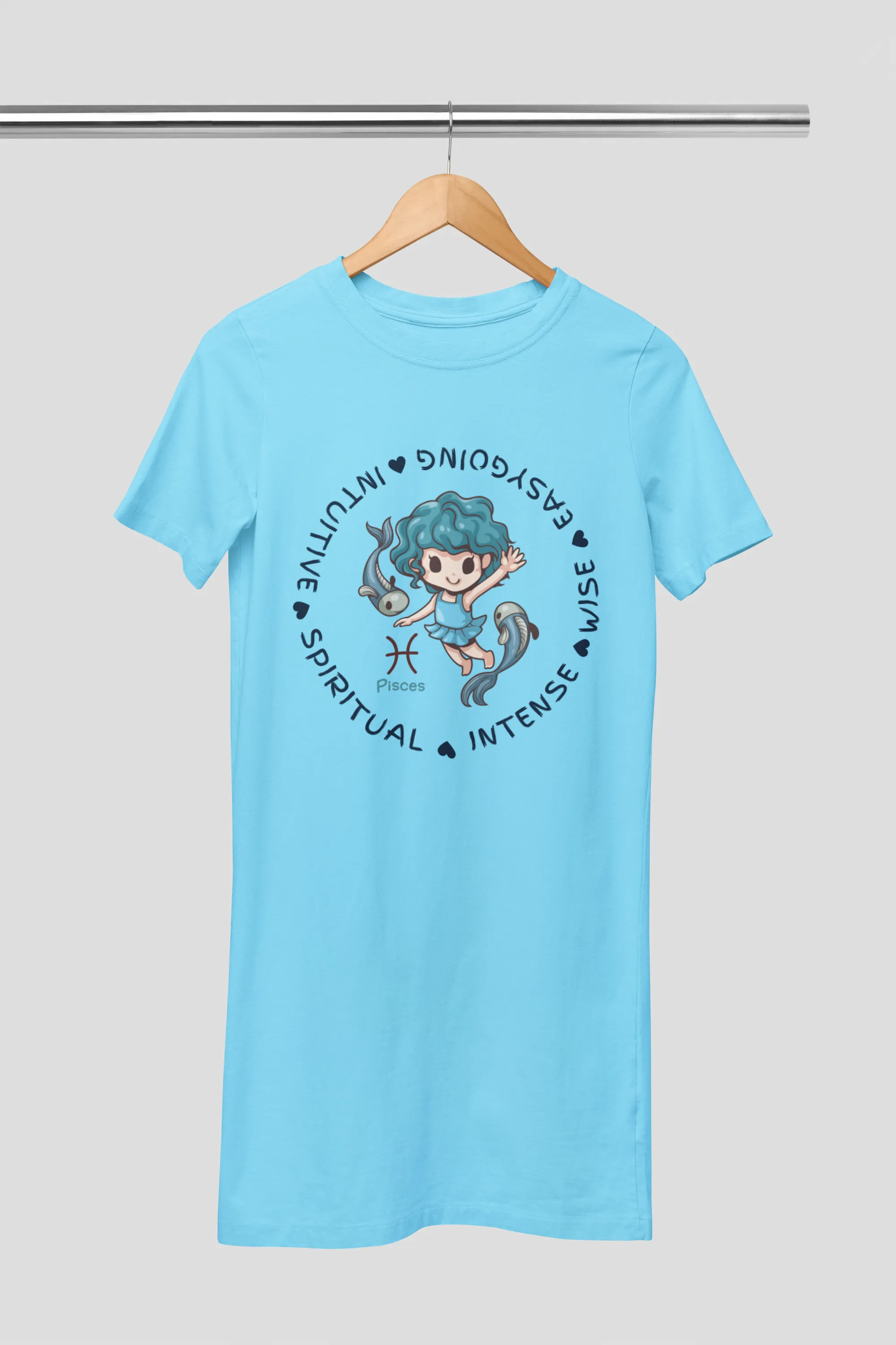 Pisces Zodiac Graphic Printed Cotton Night T-Shirt Dress for Women