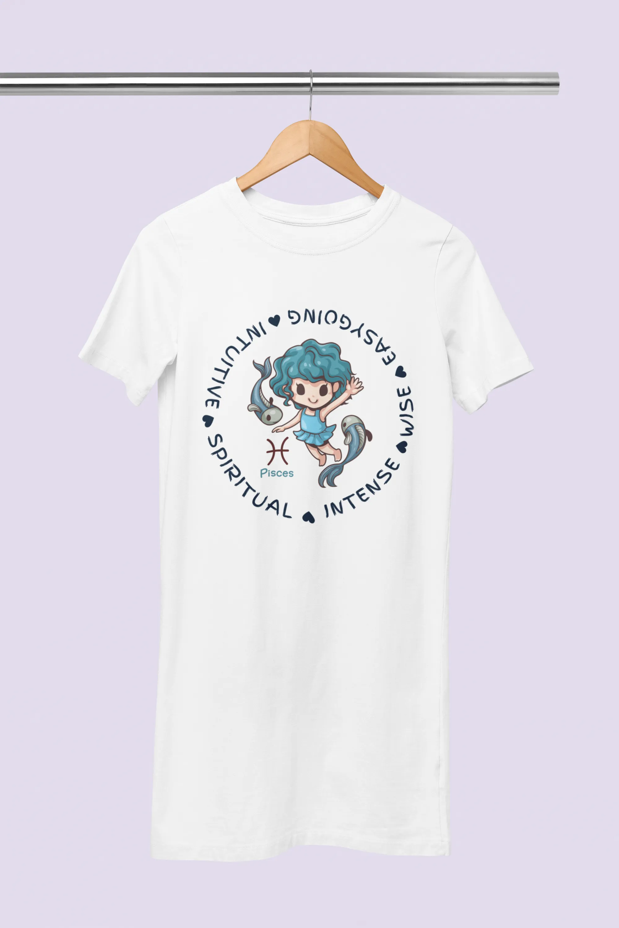 Pisces Zodiac Graphic Printed Cotton Night T-Shirt Dress for Women