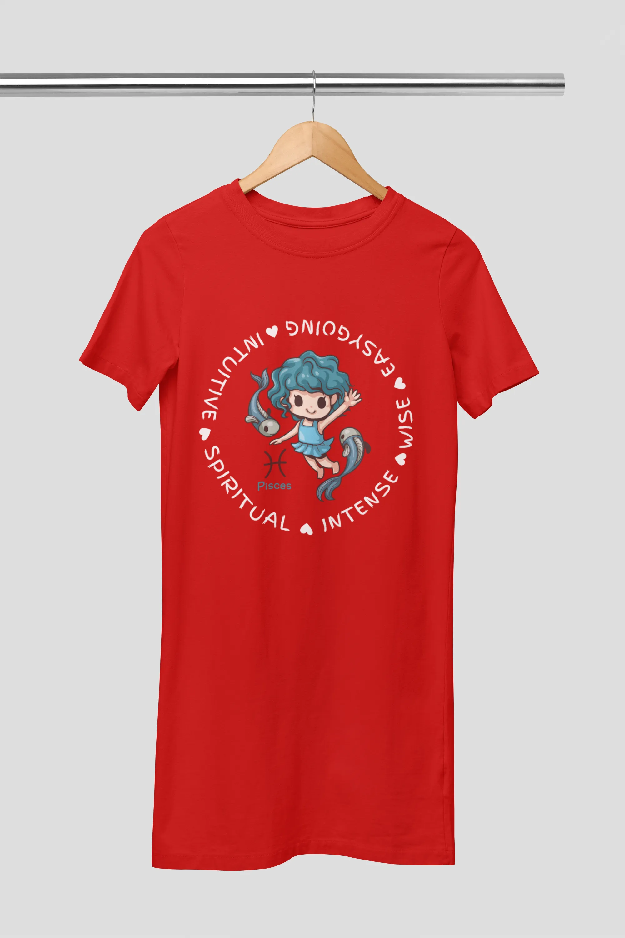 Pisces Zodiac Graphic Printed Cotton Night T-Shirt Dress for Women