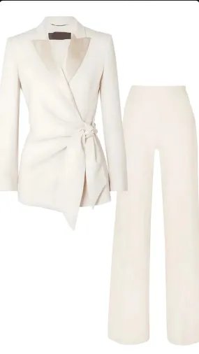 Plain White Blazer Co-Ord Set with Belt and Straight Pants