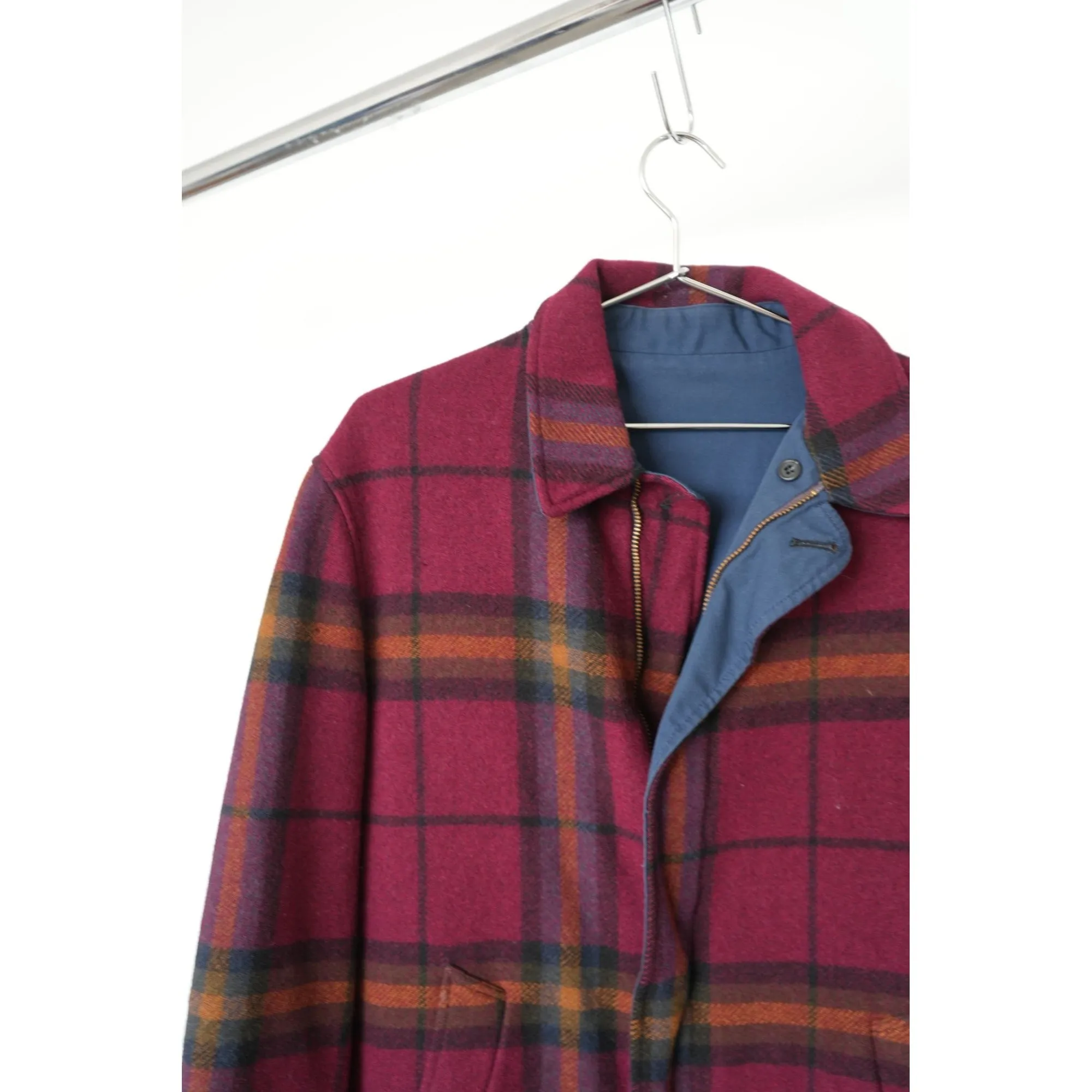 "Retail" Vintage Pendleton Reversible Maroon Plaid Wool Full Zip Coat Men's
