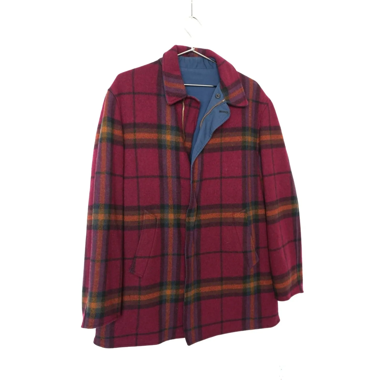 "Retail" Vintage Pendleton Reversible Maroon Plaid Wool Full Zip Coat Men's