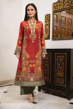 Shamaeel - Mashl - Bright hues of burnt orange and red printed in silk - 2 Piece