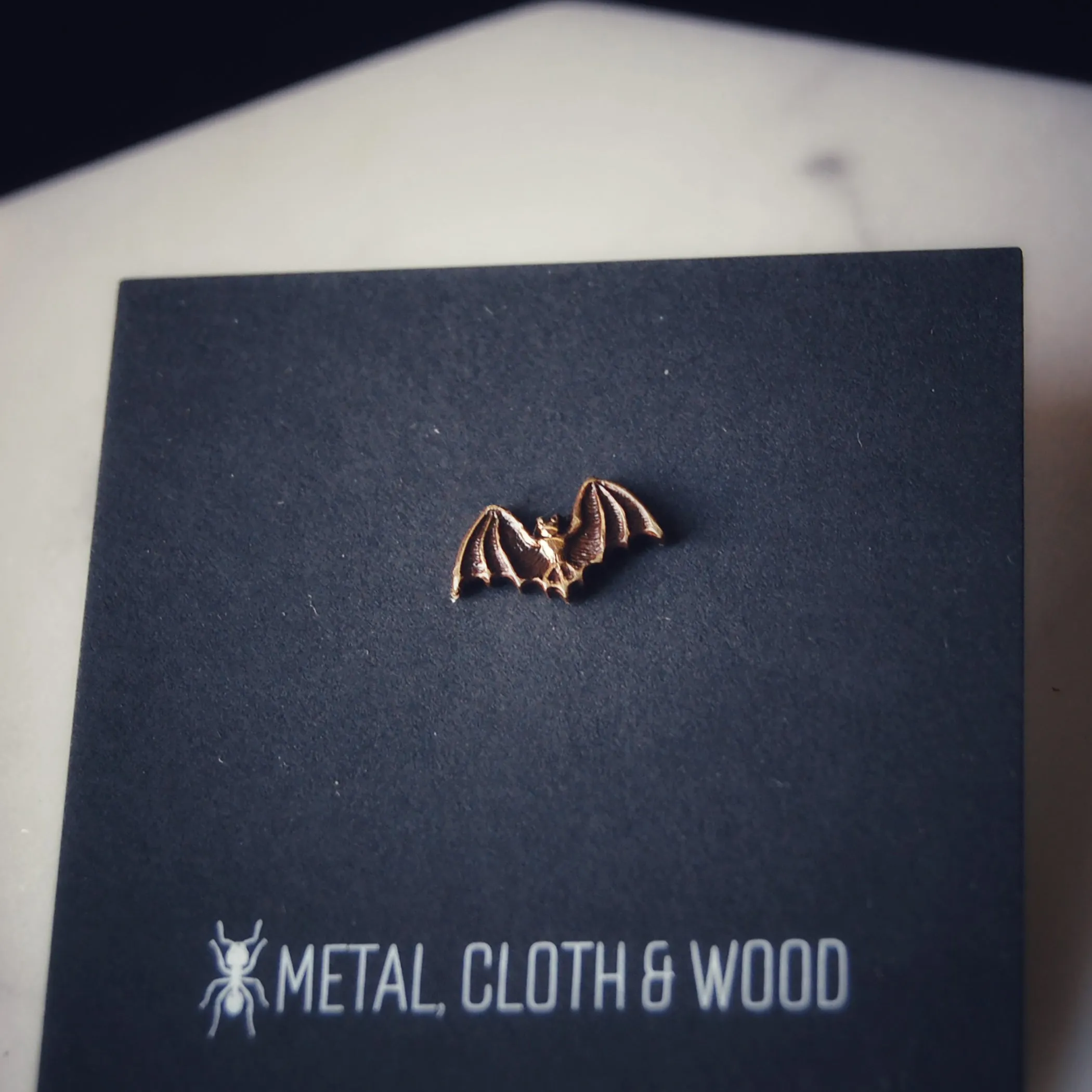 Tiny Brass Vampire Bat Tie Tack or Pin — Available in Both Bright Gold and Antiqued Brass Finishes