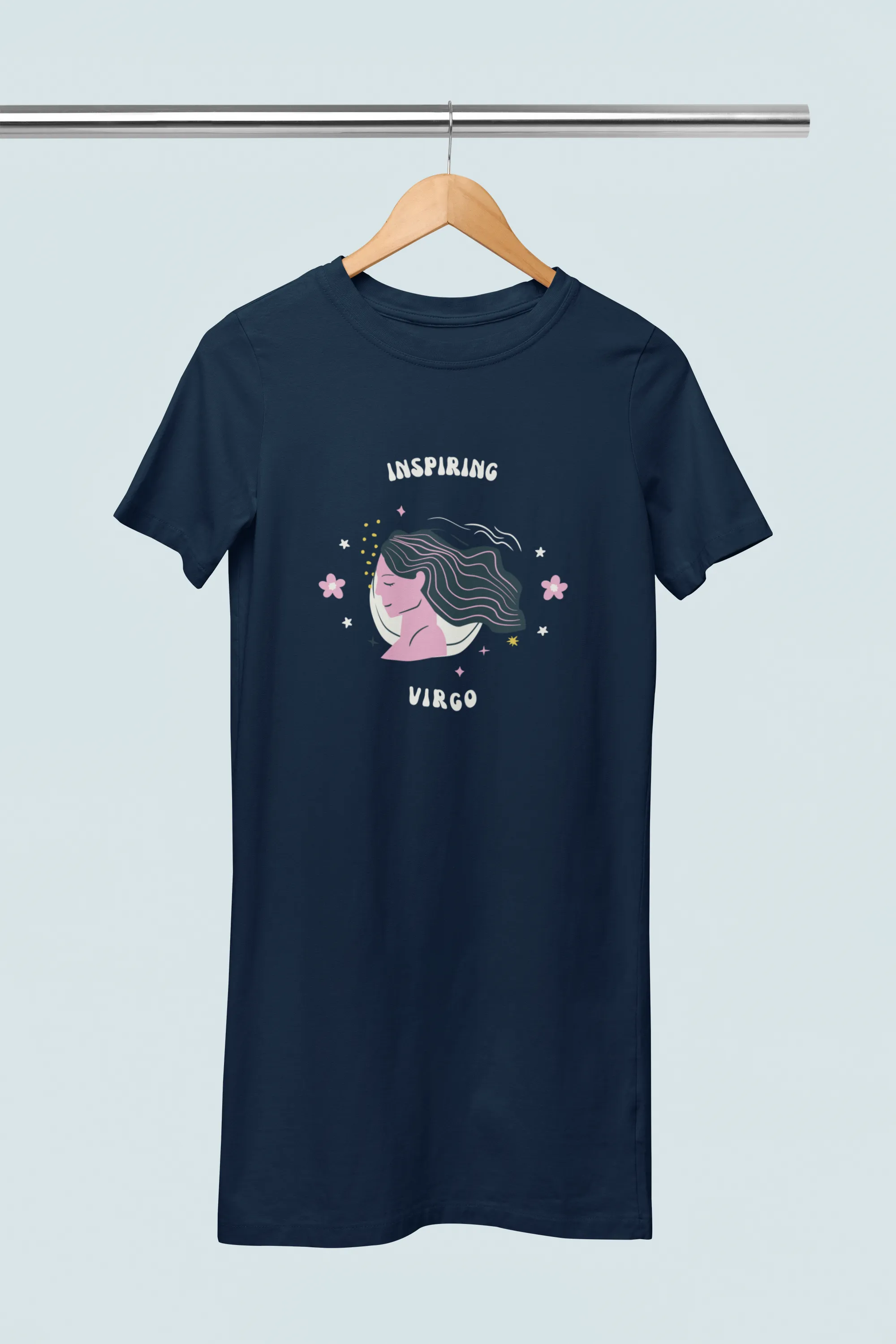 Virgo Zodiac Inspiring Printed Cotton Night T-Shirt Dress for Women