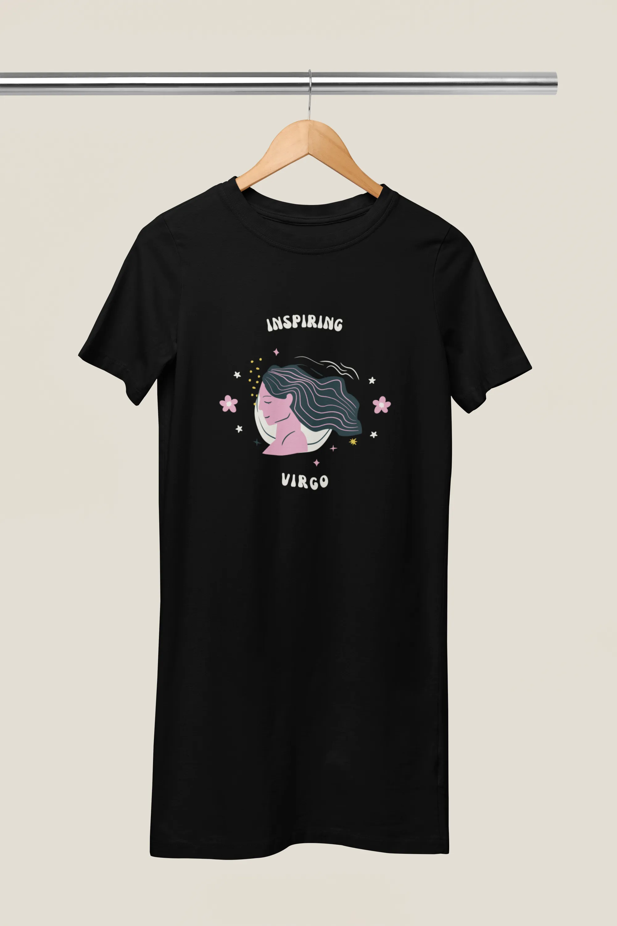 Virgo Zodiac Inspiring Printed Cotton Night T-Shirt Dress for Women