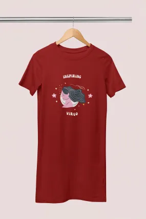 Virgo Zodiac Inspiring Printed Cotton Night T-Shirt Dress for Women