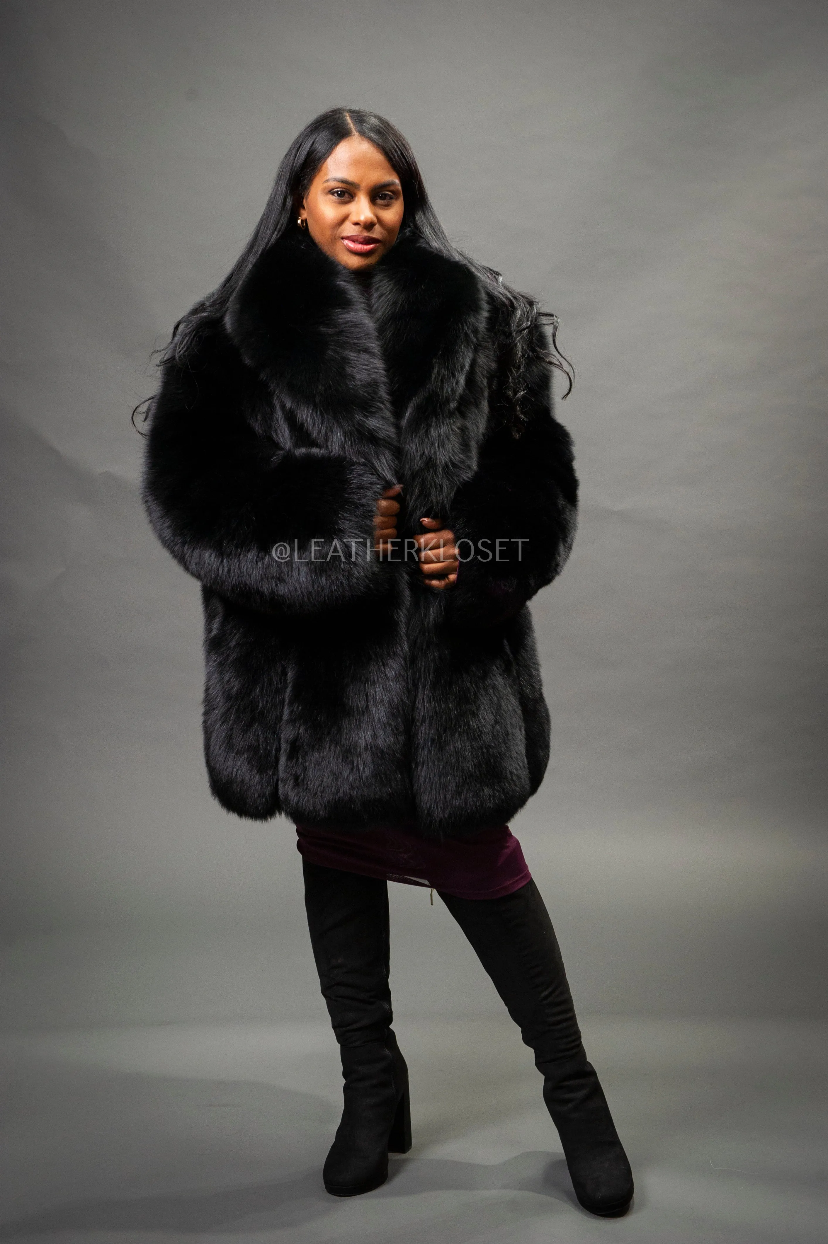 Women's Fox Parka Coat [Black]