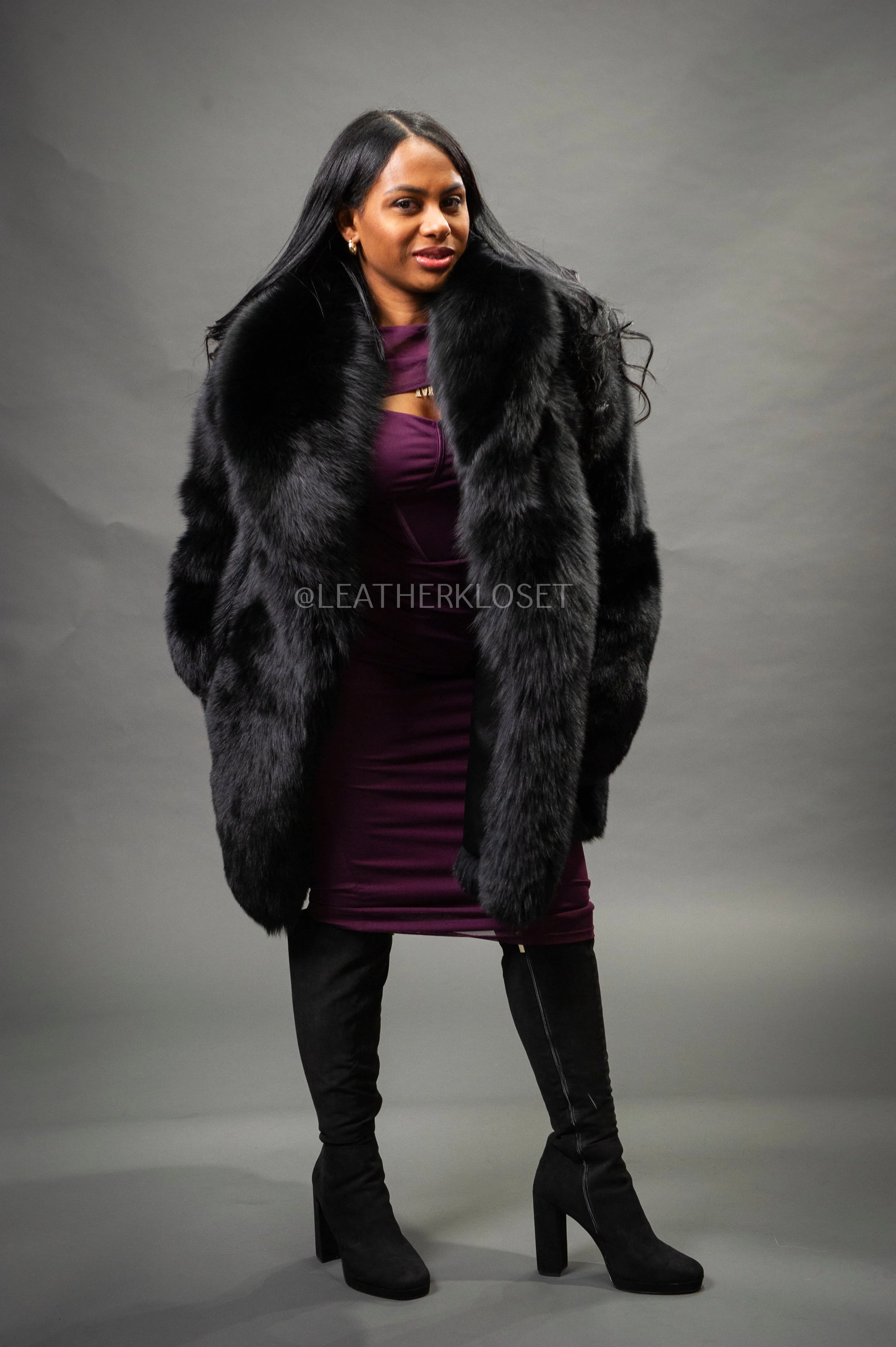 Women's Fox Parka Coat [Black]